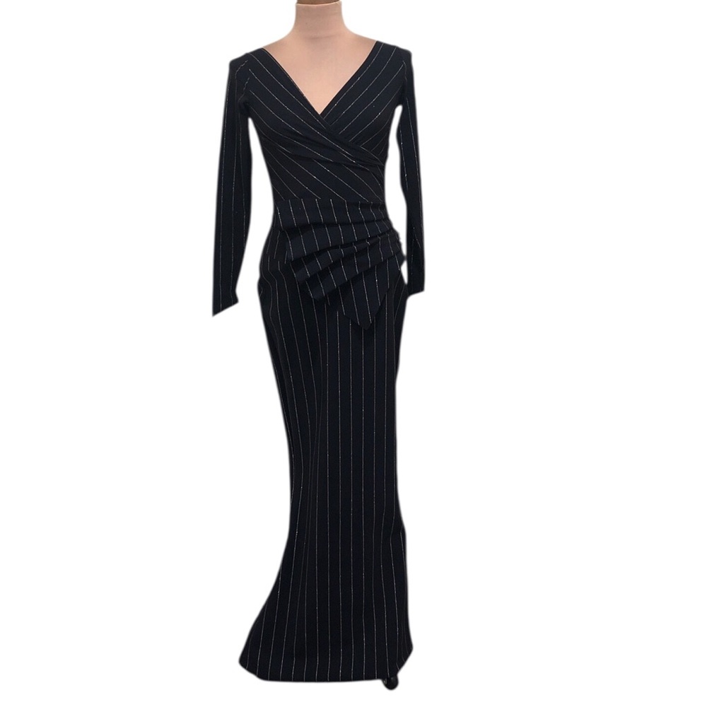 Chiara Boni Formal Maxi Dress Size 2 IT 38 Black Gold Striped